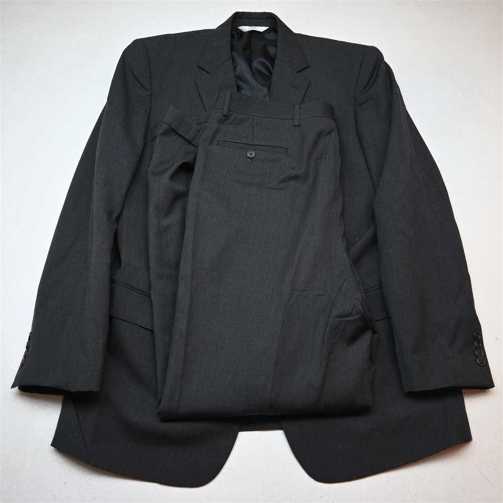Versini 46L 38x34 Gray Striped 100% Wool Strong Shoulder Mens Jacket Pants Suit